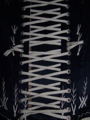 Conventional method to implement  the lacing-strings to a corset